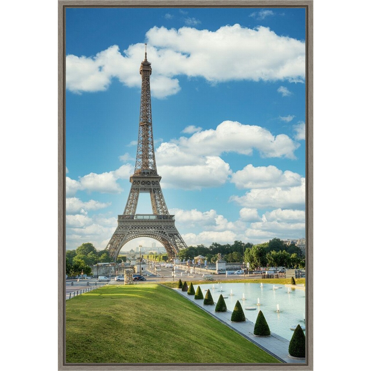 Eiffel Tower Paris III by Alan Blaustein 16-in. W x 23-in. H. Canvas Wall Art Print Framed in Grey